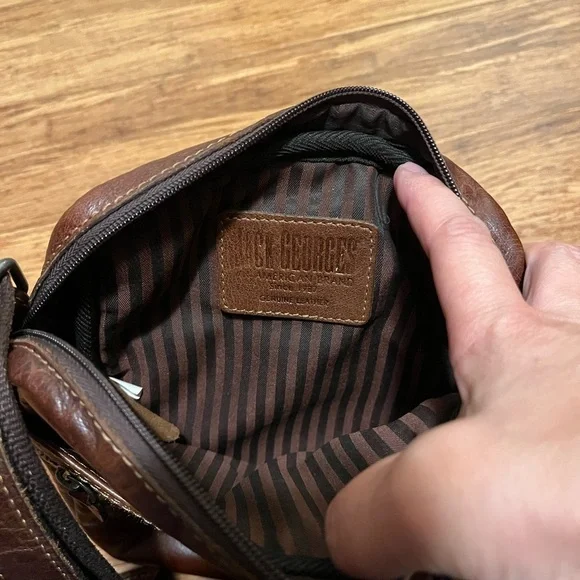 Jack Georges Chestnut Brown Genuine Leather Crossbody Bag w/ adjustable strap - Picture 5 of 11